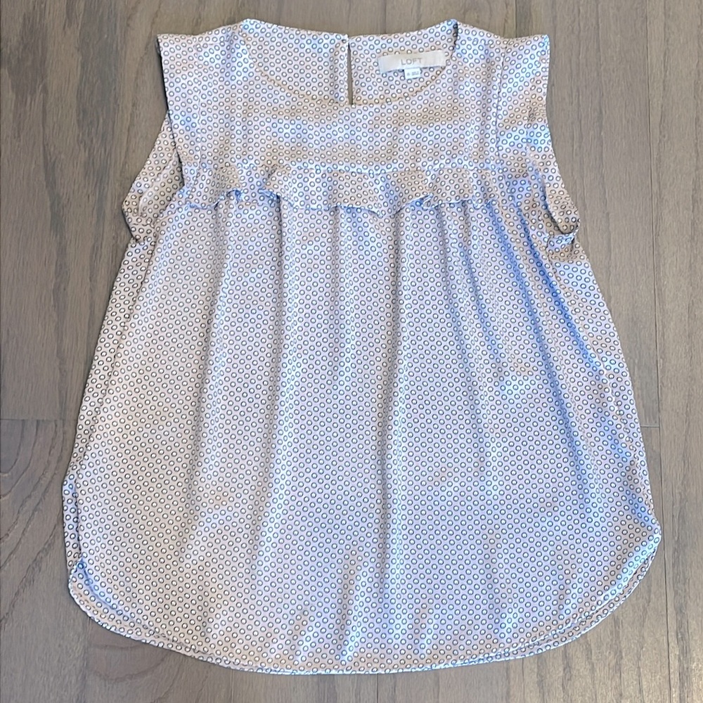 LOFT Pink Patterned Ruffle Shell - Size XS